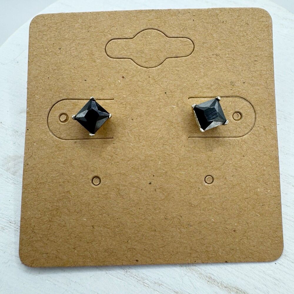 Sterling Silver Black Cubic Zirconia Square Minimalist Stud Earrings 4mm